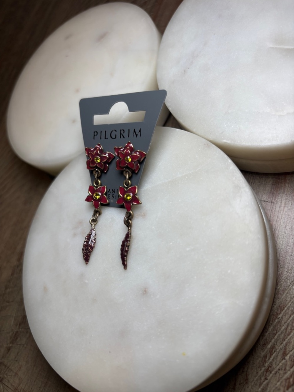 248 Pilgrim Red and Gold Floral Drop Earrings - Picture 2 of 8